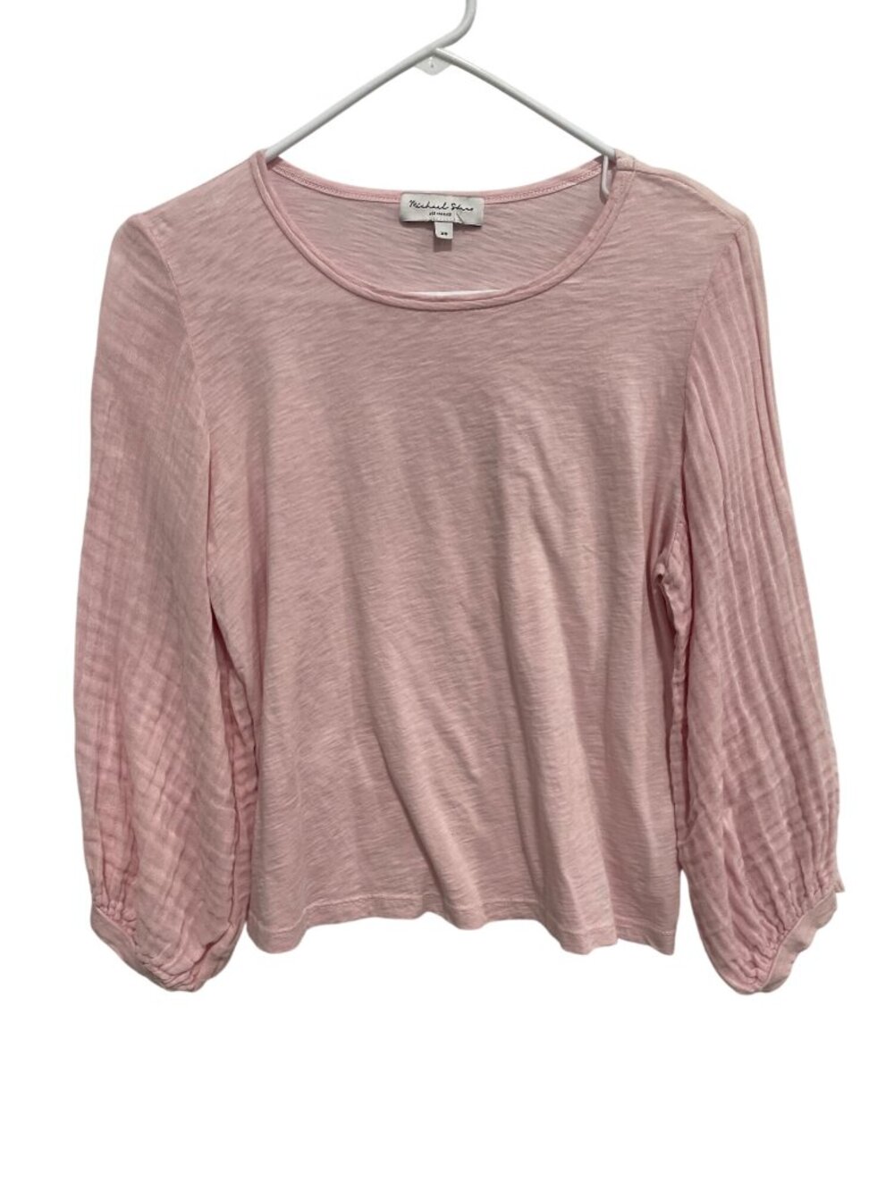 Michael Stars Top XS Crinkled Sleeve Supima Cotton Tee Pink Feminine Minimalist